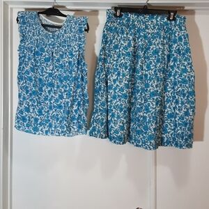 J. Crew Blue and White Floral Skirt Set